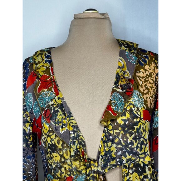 CAbi Womens Small Shakespeare Floral Kimono Cardigan 3/4 Sleeve Sheer Boho 360 - Picture 9 of 10